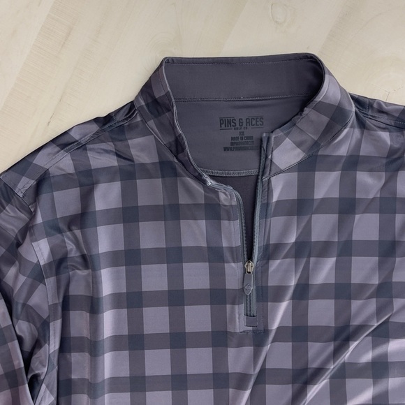 PINS & ACES golf work pullover quarter zip plaid printed jacket XXL gray black - Picture 2 of 5